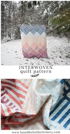 an image of two quilts in the snow with text that reads interwoven quilt pattern