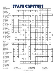 the state capital crossword puzzle is shown in this printable word searcher game