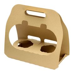 an open cardboard box with two holes in the front and one hole in the back