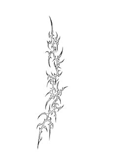 a black and white drawing of a plant with leaves on it's side, in the shape of an arrow