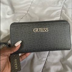 Guess Wallet Gray Wallets With Interior Card Slots, Everyday Gray Bag With Card Slots, Gray Bags With Card Slots For Everyday Use, Gray Bags With Card Slots For Daily Use, Gray Wallets With Zipper Closure For Everyday Use, Guess Bags Handbags, Designer Wallets For Women, Wallet Guess, Guess Wallet