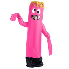 a person in a pink costume with yellow hair