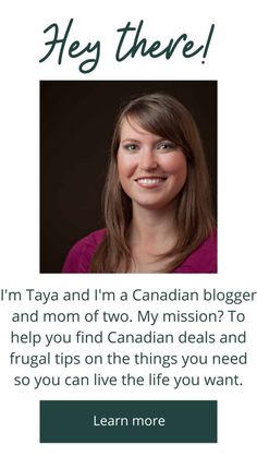 a woman with long hair is smiling and has the words, i'm tay and i'm a canadian blogger and mom of two my mission to help you find