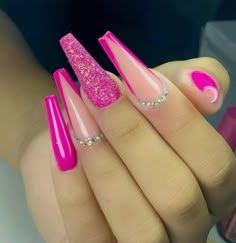 Barbie Pink Nails, Purple Acrylic Nails, Glamorous Nails, Acrylic Nails Coffin Pink, Pink Acrylic Nails, Fancy Nails