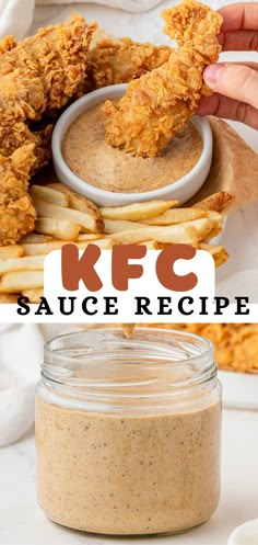 two photos with the same image and text above it that says kfc sauce recipe