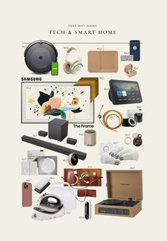 the contents of a smart phone are shown in this graphic style, including electronics and accessories