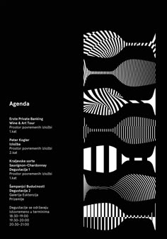 an abstract black and white poster with the words agenda on it's back side