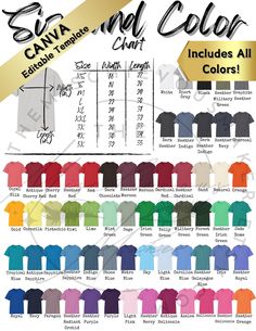 the color chart for men's t - shirts with their names and colors on them