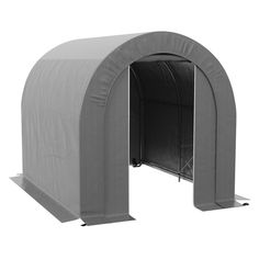 an outdoor shelter with the door open to show it's sidewall and sides