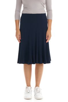 Navy Blue Below Knee Length Modest A-Line Skirt 'Florence' - Premium skirt from Esteez - Just $44! Shop now at Esteez Modest Skirt, Panel Skirt, Modest Skirts, Paneled Skirt, Curvy Model, Knee Length Skirt, Cool Fabric, Dressed Down, A Line Skirt