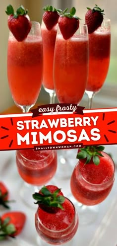 strawberry mimosa with strawberries on top and the title easyfrasty