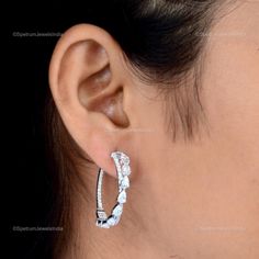 "Dive into the magical temptation of this stunning Earrings in attractive shape and design made of White Gold studded with Diamond. An essential ornament to add in your jewellery collection! ✧✧Welcome To Our Shop Spectrum Jewels India✧✧ \"\"Diamond Wedding Hoop Earrings Jewelry, Brilliant Cut Natural Diamond 18k White Gold Earrings For Wedding Engagement Gift For Her\"\" ★PRODUCT SPECIFICATION★ * ITEM CODE - SEE-1947A * EARRING LENGTH - 30 Millimetres Approx * METAL - 18k White Gold * 18k White Gold Earrings For Wedding, White Stone Jewelry, Earrings For Wedding, Wedding Hoop, Round Diamond Earrings, Engagement Gifts For Her, Wedding Diamond, Earring Hoops, Engagement Earrings