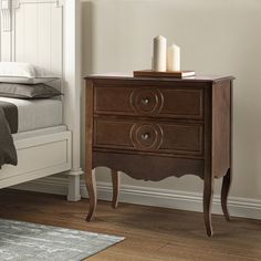 a bedroom scene with focus on the nightstand