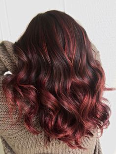 Brown Hair With Red Balayage Highlights, Dark Roots Red Highlights, Brunette With Red Highlights Burgundy, Red Balayage Light Brown Hair, Red Balayage In Brown Hair, Brown And Red Highlights Brunettes, Red In Light Brown Hair, Medium Brown And Red Hair, Burgundy Balayage On Light Brown Hair