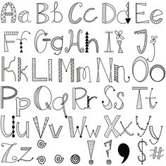 the alphabet is drawn in black and white