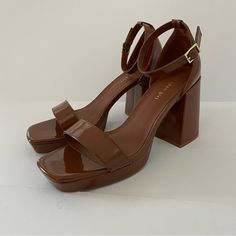 Madden Girl Size 11 Heels Open Square Toe Oban Patent Leather Brown Platform New. Block Heel 3 3/4 Inches Tall Ankle Strap New Without Box Fast Shipping Thank You Formal Platform Heels, Madden Girl Platform Sandals, Dark Brown Heels, Brown Platform Heels, 2025 Graduation, Brown Platform Sandals, Madden Girl Sandals, Brown Womens Shoes, Brown Block Heels