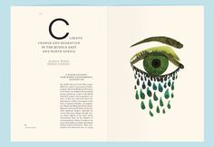 an open book with green eyes and raindrops on the cover, which reads c