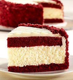 a slice of red velvet cake on a plate