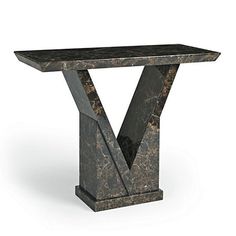 a black marble side table with an x design on the top and bottom, against a white background