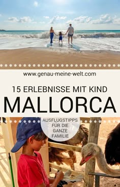 an image of people on the beach with text overlay that reads 15 erlebense mit kind mallorca