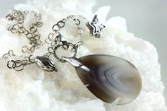 GreyBrown Banded Agate Necklace with Sterling by AliraTreasures, $70.00 Talisman Necklace, Sterling Silver Charms, Amulet Necklace, Stylish Necklace, Banded Agate, White Band, Necklace Statement