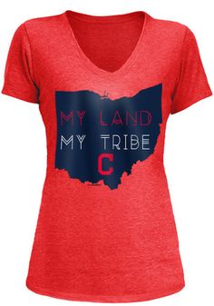 a women's red shirt that says my land is my tribe