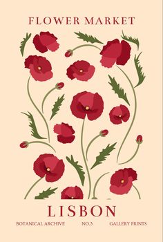 a flower market poster with red flowers