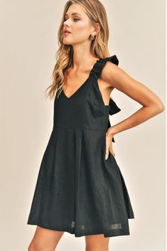 Carla Dress – RESET by Jane Tie Back Dress, Linen Mini Dress, Mini Dress Black, Black Linen, Babydoll Dress, Linen Dress, Dress Backs, Tie Back, Summer Wardrobe