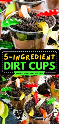 Need an easy dessert recipe for kids and adults? Learn how to make Dirt Cups! They're a simple sweet treat. Layered with chocolate pudding and topped with gummy worms, these Oreo dirt cups are so fun and cute! Dirt Pudding, Halloween Deserts, Oreo Dirt, Dirt Cups