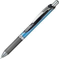 a pen that is in the shape of a ballpoint with a blue body and silver tip