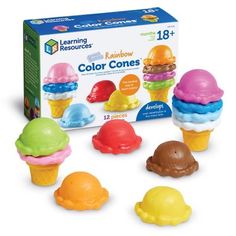 the learning resources rainbow cones set is in its box