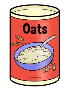 an oats can with a spoon in it and the word oats on top