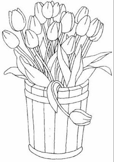 tulips in a bucket coloring page