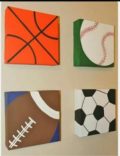 four canvases with different sports designs on them