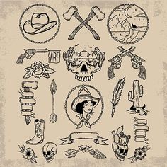 Stay Wild Vector Pack by Golden Press Studio (Download Only) | Screenprinting.com Cowgirl Tattoos, Cowboy Tattoos, Traditional Tattoo Inspiration, Native Tattoos, Western Tattoos, Traditional Tattoo Sleeve, Flash Tattoo Designs, Tattoo Style Drawings, Small Tattoos For Guys