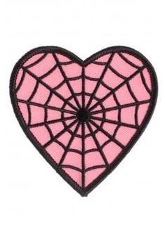 a heart shaped spider web patch in pink and black on a white backgroud