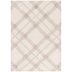 a white rug with checkered design on it