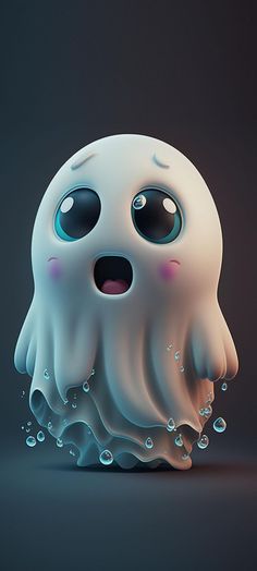 a cartoon ghost with its eyes open next to a water bottle