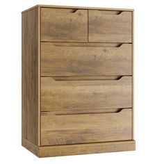 a wooden dresser with four drawers on one side and an open drawer on the other