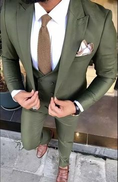 Custom Men's Olive Green Three-Piece Suit | Olive Suit for Weddings & Engagement | eBay Men Suit Wedding, Green Suit Men, Olive Green Suit, Mens Wedding Suits, Green Wedding Suit, Olive Green Weddings, Groom Wedding Attire, Branding Inspo, Wedding Suits Groom