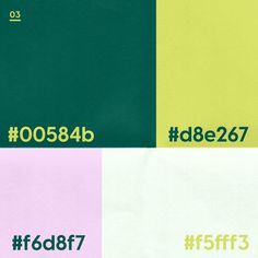 four different color combinations with the same font and number on them, including green, pink, yellow, and white