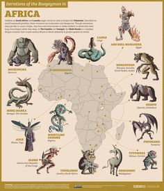 an illustrated map shows the different types of african animals and their names in each country