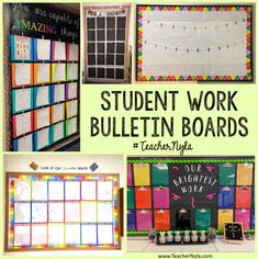 several bulletin boards with the words student work bulletin boards