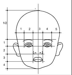 a drawing of a child's face with the measurements