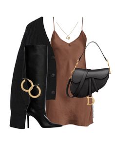 Brown Night Out Outfit, Brown Ootd, Mini Cami Dress, Cami Dress, Simple Outfits, Classy Outfits