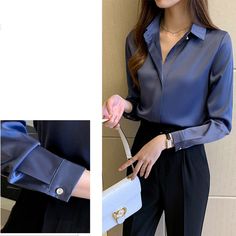 Collar Shirts For Women, Satijnen Blouses, Satin Blouse Shirts, Satin Shirts, Satin Bluse, Straight Clothes, Long Sleeve Fashion, White Shirts Women, Office Fashion Women