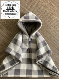 Made of gray and with buffalo check plaid prints soft anti pill plush fleece. It's thick,light weight, double layered, hooded comfortable car seat poncho/ poncho coat/poncho blanket. Easy to put on and off. Plastic snaps on neck and side. Adorable and stylish with detail. Practical design with safety and comfort. Perfect car seat poncho for cold weather. It is well made with clean finished, modernly designed and not only great for in the car, it also stylishly made for wear it out as coat. Optio Car Seat Poncho, Winter Poncho, Shopping Carts, Poncho Coat, Kids Poncho, Car Seat Blanket, Buffalo Check Plaid, Hooded Poncho, Grey Plaid