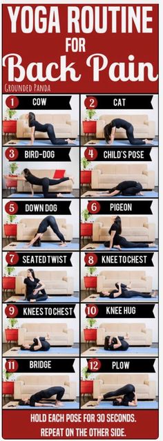 yoga routine for back pain with instructions to do it in the living room and bedroom