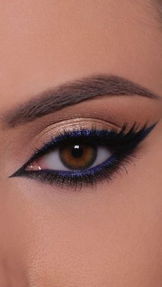 Blue And Gold Eye Makeup Tutorial, Make Up To Make Blue Eyes Pop, Blue Dress Makeup Ideas For Brown Eyes, Makeup For Navy Blue Dress Wedding, Eye Makeup On Blue Eyes, Eye Make Up Over 50, Blue And Gold Eyeshadow Looks, Eye Shadow Looks For Blue Eyes, New Years Eve Eyeshadow