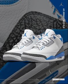 Nike Air Jordan 3, Nike Air Jordan Shoes, Blue Jordans, Jordan Shoes Girls, Kicks Shoes, All Nike Shoes, Jordan 3 Retro, Nike Shoes Jordans